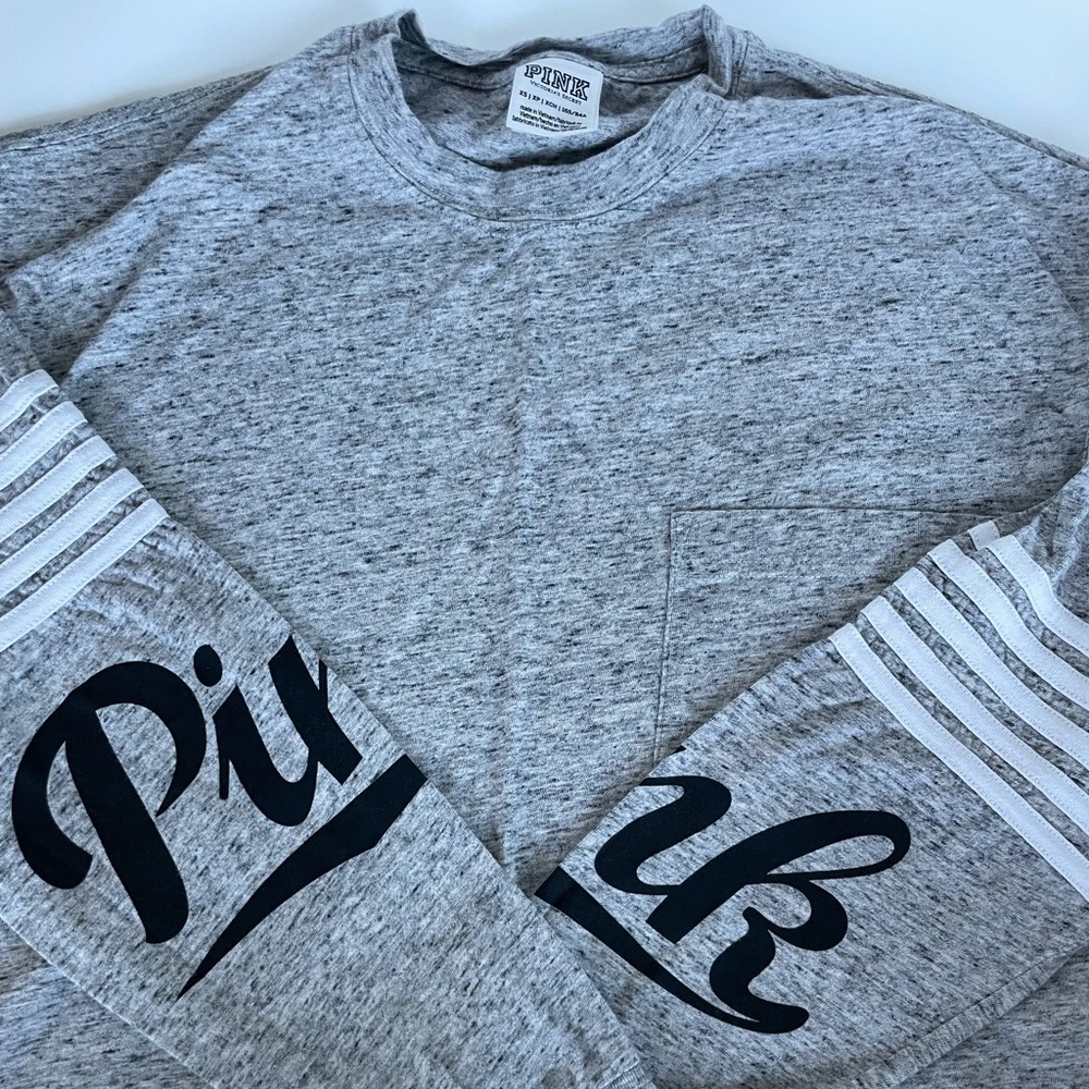 PINK Grey Long-Sleeve Oversized Tee